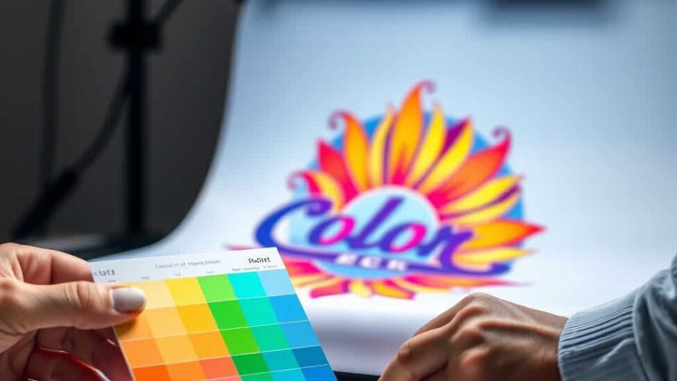 A DTF-printed design being compared with a color swatch card to ensure precise color accuracy.